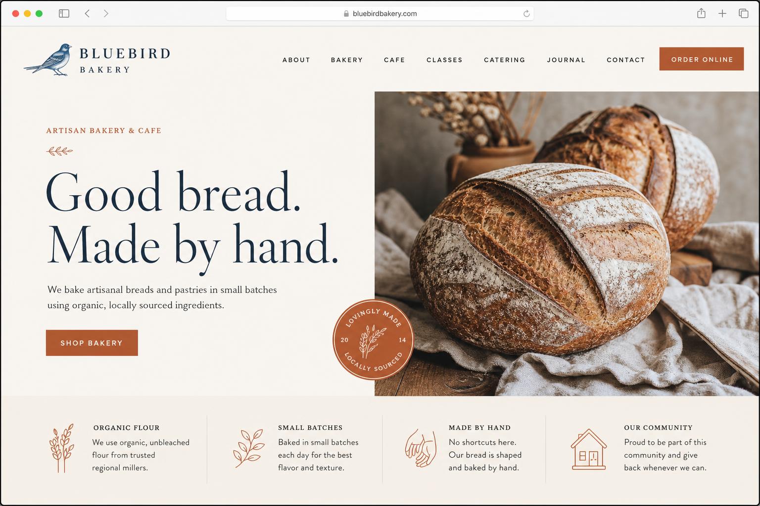 Bluebird Bakery website — designed and built by M&O Ventures