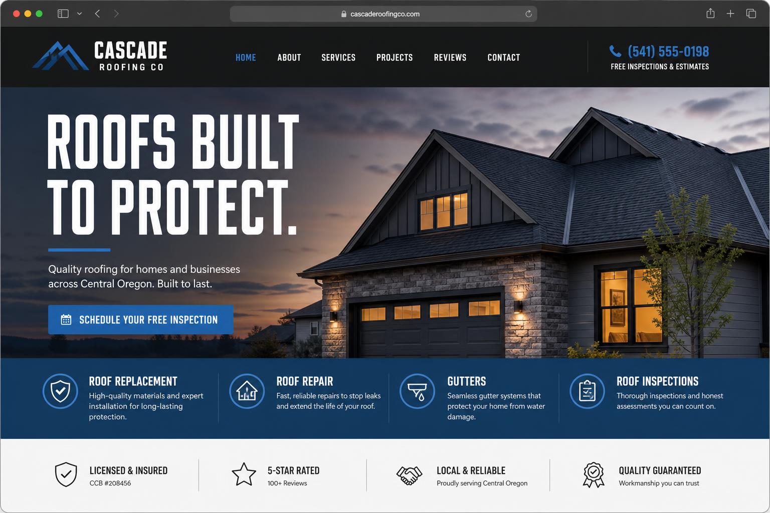 Cascade Roofing Co. website — designed and built by M&O Ventures