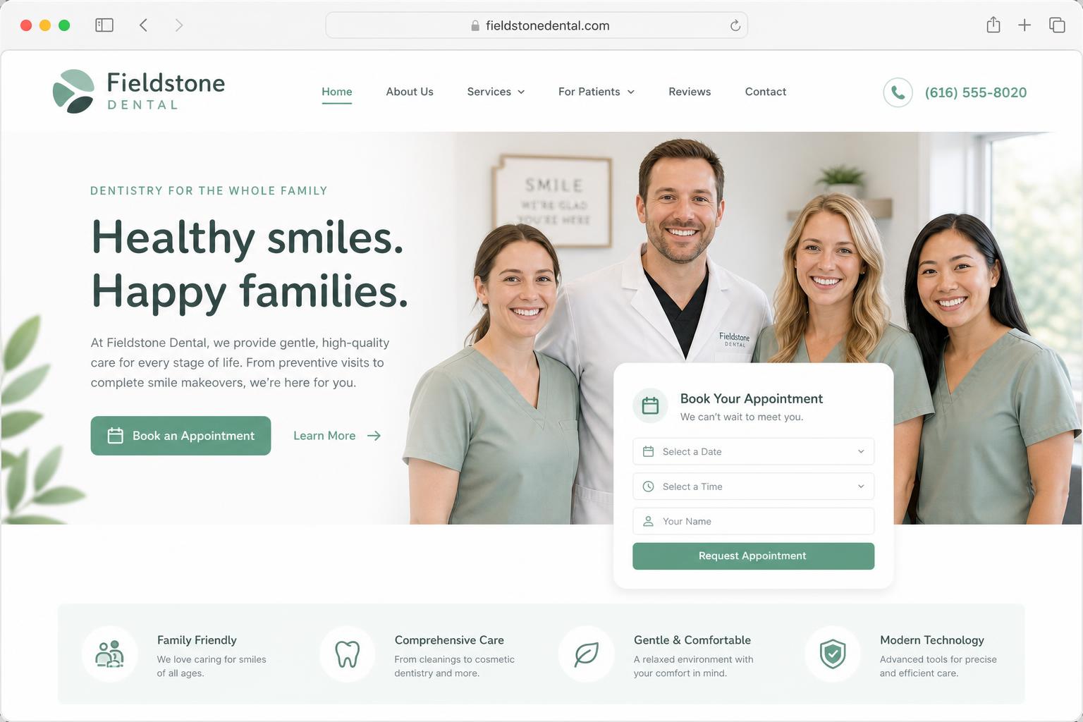 Fieldstone Dental website — designed and built by M&O Ventures
